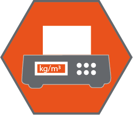 orange icon showing material density being tested in a machine