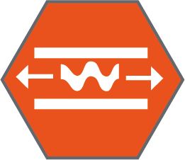 Elongation and tensile strength technical specification icon inside an orange hexagon